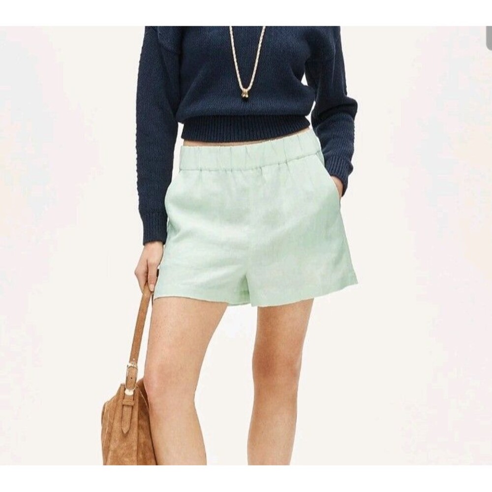 J. Crew Tropez Shorts In Linen Sheer Mint Light Green Women's Small Resortwear